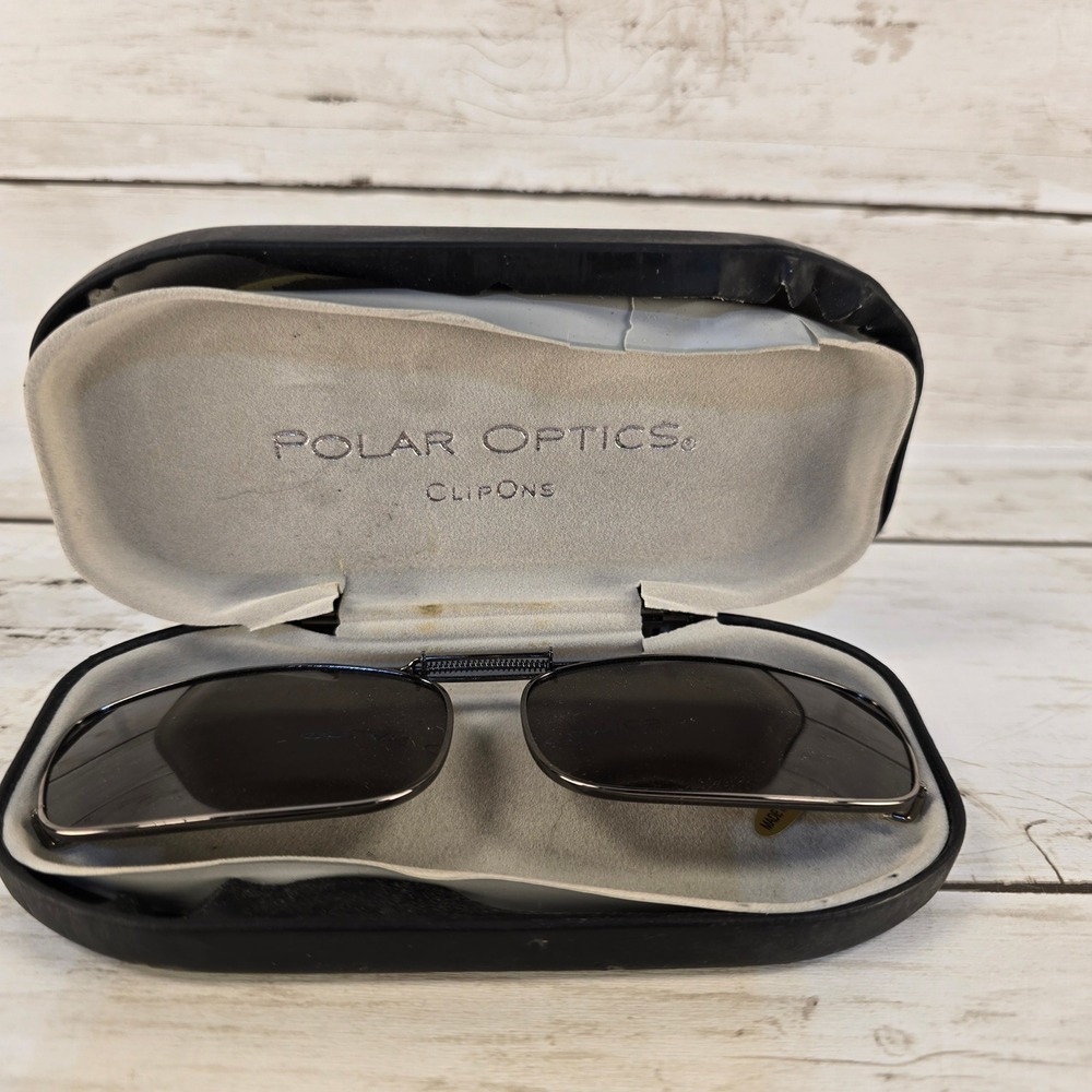 Polar Optics Clip On Sunglasses Polarized‎ Dark Tint Rectangular with Case